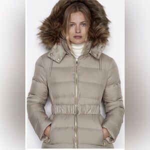 ZARA Water Repellent Down Filled Coat Tan Small